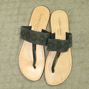 Sophia Milano US 8 Blue Gray Laser Cut Leather Thong Flip Flop Sandal
